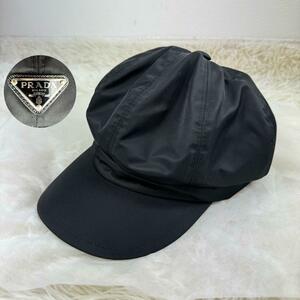 【美品】PRADA プラダ キャスケット 帽子 キャップ 三角ロゴ プレート Re-Nylon 1HC551 S