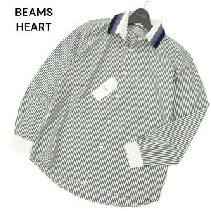 【新品 未使用】 BEAMS HEART ビームス ハート 通年 襟リブ 長袖 ストライプ シャツ Sz.S　メンズ グレー　A4T06325_6#C