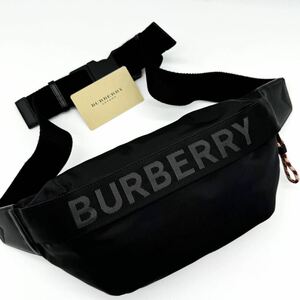 2455【極美品・現行モデル】BURBERRY バーバリー ウエストバッグ ウエストポーチ ボディバッグ 肩掛け ロゴ ナイロン ブラック メンズ