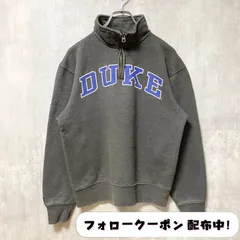 古着 used　JANSPORT　長袖ロゴプリントスウェット　トレーナー　ハーフジップ　メキシコ製　DUKE　ダークグレー