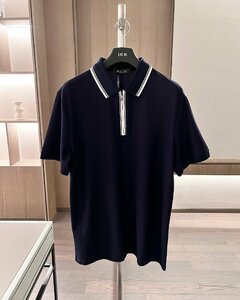 Loro Piana　ロロピアーナ メンズ ポロシャツ 半袖Tシャツ 綿　春夏　ネイビー　 XLサイズ 紳士服　無地　カノコ