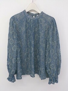 ◇ natural couture 総レース 長袖 ブラウス カットソー サイズF ブルーグレー系 グレー系 レディース P