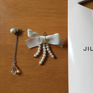 JILL by JILLSTUART ピアス ほぼ新品/ホワイトパール リボン アシンメトリー ティアドロップ 雫 耳飾り トパーズ? レディース アクセサリー