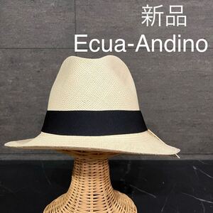 新品 Ecua-Andino エクアアンディーノ パナマハット パナマ帽 麦わら帽子 中折れハット リボン エクアドル製 ハンドメイド 玉mc2853