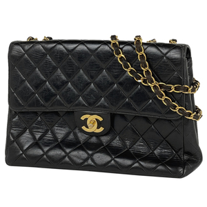 シャネル CHANEL デカ マトラッセ シングルフラップ チェーン ショルダーバッグ ココマーク Ｗチェーン ブラック A04412 レディース 中古