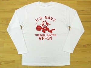 U.S. NAVY VF-31 白 5.6oz 長袖Tシャツ 赤 3XL 大きいサイズ ミリタリー トムキャット VFA-31 USN