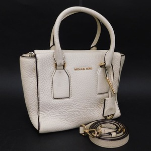 1円 ■ 美品 マイケルコース 2wayバッグ ホワイト系 レザー MKサークルロゴ MICHAEL KORS ■E.Bmm.tI-23