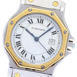 訳あり カルティエ CARTIER サントスオクタゴンLM YGベゼル デイト 自動巻き メンズ _837964