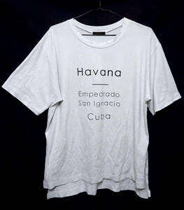 ●AMERICAN RAG CIE アメリカンラグシー / Havana Cuba フロッキープリント付き・ストレッチ・半袖Tシャツ・ホワイト・サイズ：F / USED