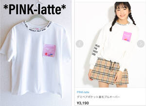 ワールド　PINK-latte　グミベア　クリア　ポケット　ガールズ　ロゴ　メッシュ袖　半袖　Tシャツ　トップス　カットソー　S 140