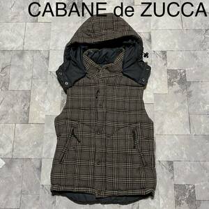 CABANE de ZUCCA カバンドズッカ パテットベスト vest ウール カシミア混 中綿 hoodie チェック フード取り外し可 サイズS 玉FS1250