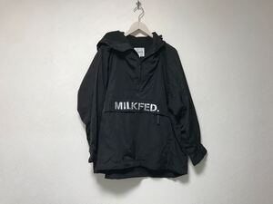 本物ミルクフェドMILKFED.ナイロンハーフジップミリタリープルオーバーロゴプリントジャケットパーカー長袖ストリートメンズ黒ブラックS