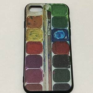 新品 iphoneケース　7/8/SE2.3用 画家のパレット風イラスト 油絵 水彩 絵の具と筆 おもしろケース ユニーク お絵描き美術部 芸術