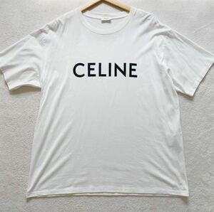 【美品・現行タグ】 CELINE セリーヌ メンズ 半袖 Tシャツ トップス カットソー コットン ロゴ Lサイズ オーバーサイズ ホワイト 白 白T