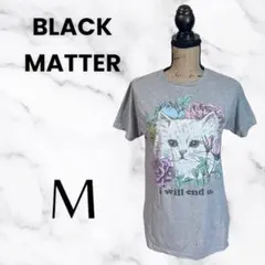 【BLACK MATTER】プリントロング丈Tシャツ　猫　小穴あり　グレー　M