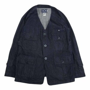 EVISU エヴィス ノーカラー 4ポケット エルボーパッチ デニム ジャケット インディゴブルー系 36【中古】