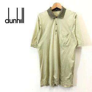 1S1846-F◆ old ◆ イタリア製 ◆ dunhill ダンヒル 半袖ポロシャツ カットソー ボーダー ◆ sizeM コットン100 グリーン 古着 メンズ 春夏