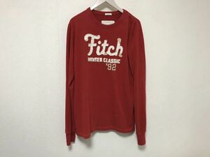 本物アバクロアンドフィッチAbercrombie&Fitchコットンワッペンスウェットトレーナー長袖メンズアメカジXL赤レッド