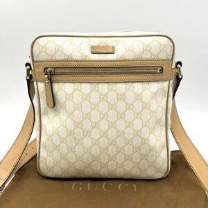 【希少/極美品】GUCCI グッチ GGスプリーム ショルダーバッグ 斜め掛け クロスボディ PVC レザー 本革 ホワイト 白 ベージュ系 保存袋付き