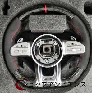 ベンツ　AMG　　A/B/C/E/S/G/GLC/GLE Class C63 E63 S63 カーボン　アルカンターラ製　左ハンドル車ステアリング　赤いセンターライン