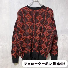 古着　used　USA製　ヴィンテージ　長袖肩パッド付きニット　セーター　赤　黒　マトンスリーブ　秋冬服