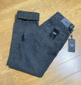 未使用☆[FENDI] 20AW U.S.SLIM OVERDYED+ FF LOGO ズッカ柄切替 オーバーダイ スリム ブラックデニムパンツ 32 メンズ フェンディ