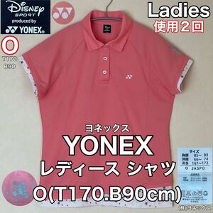 超美品 YONEX(ヨネックス)レディース シャツO(T170cm.B90cm)ピンク 半袖 使用2回 ドライ テニス スポーツ アウトドア 株)ヨネックス ゴルフ