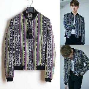 SAINT LAURENT PARIS 18SS 国内正規品 REVERSIBLE IKAT PATTERN TEDDY JACKET 44 テディジャケット リバーシブル ブルゾン シルク コットン