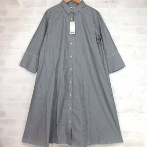 UNIQLO ユニクロ タグ付き エクストラファイン コットンAラインワンピース シャツワンピース SIZE:L ネイビー/ホワイト LH632024070608