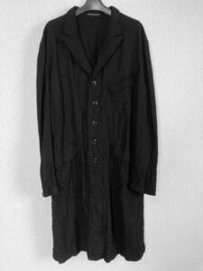 値下げ 60000円 Yohji Yamamoto Pour Homme ヨウジヤマモト プールオム 18aw ウールナイロンクロスシワ加工 ロングジャケット 3