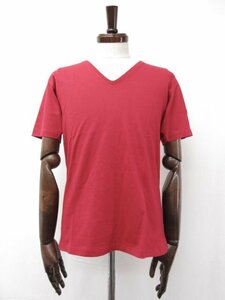 美品【グッチ GUCCI】362-5711-2145 コットン100％ ロゴデザイン Vネック 半袖カットソー Tシャツ (メンズ) M レッド系 伊製□17MT5294□