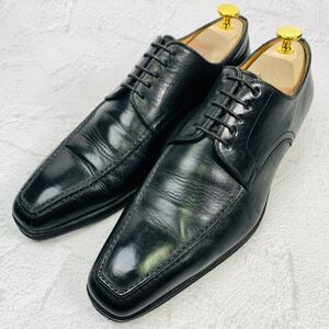 【脚長】サントーニ SANTONI Vチップ 外羽根 革靴 黒 ブラック 6 24.5cm ロングノーズ ビジネス 美脚 高級 上位ライン イタリア