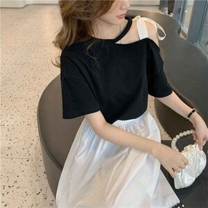 Tシャツ トップス カジュアル 上着 オフショルダー 春夏 レディース かわいい 大きいサイズあり 2XL ホワイト