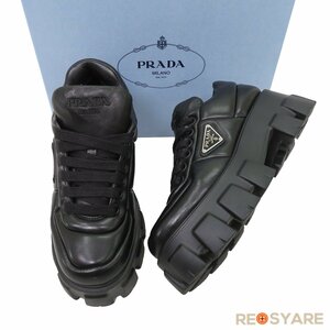 美品 PRADA プラダ 119 モノリス トライアングル 三角ロゴ プレート パデッド ナッパレザー スニーカー シューズ 46649