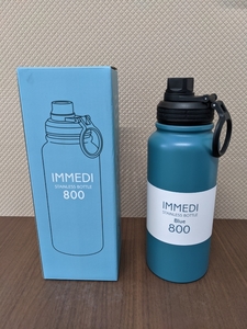 新品 水筒 イミディ ボトル 800ml ブルー 保冷 保温 氷が入れやすい 洗いやすい 広口 直飲みタイプ 取っ手付き 表面滑りにくく加工