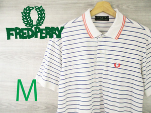 FREDPERRY フレッドペリー イタリア製●ビッグシルエット＜刺繍ロゴ 半袖 ボーダーポロシャツ＞M1746ｍ