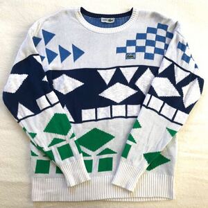 LACOSTE ラコステ セーター 80s 90s ヴィンテージ 古着 chemise ニットクレイジーパターン L 4 柄ニット 総柄 ケミス