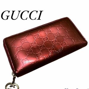 GUCCI グッチ ラウンドファスナー長財布 シャイニーボルドー