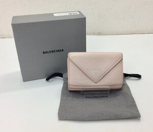 【1円～】BALENCIAGA バレンシアガ ペーパー ミニウォレット 三つ折り財布 レザー レディース ピンク系 保存袋/箱付き 　 K0122