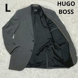 現行/極美品●HUGOBOSS ヒューゴボス 無地 テーラードジャケット シングル グレー Lサイズ フォーマル カジュアル 2B 50号