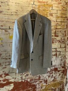 ~90s Ralph Lauren PLAID LINEN SILK TAILORED JACKET ラルフローレン チェックテーラードジャケット リネン シルク 千鳥柄 80s 送料無料