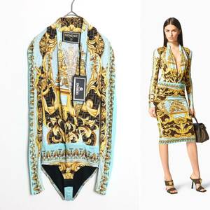 FENDACE 国内正規品 Versace by FENDI 22SS GOLD BAROQUE BODYSUIT 36 ボディスーツ バロック柄 ズッカ柄 レーヨン シャツ ブラウス 長袖