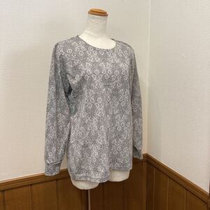 ハンドメイド*ロンT 長袖コットンTシャツ　薄グレー系　フリーサイズ