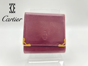 11. 美品 Cartier カルティエ マストライン レザー コインケース コインパース 小銭入れ メンズ レディース ボルドー系 coincase 