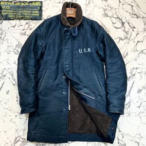 アルパカ混/ロングN-1 1(S~M位)●MARKA BLACK LABEL マーカブラックレーベル デッキジャケット ネイビー 紺 U.S.N ブラウン 裏ボア コート