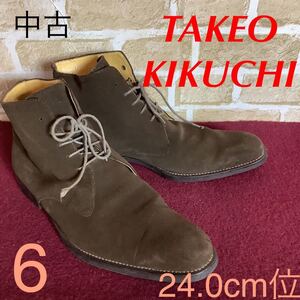 【売り切り!送料無料!】A-283 TAKEO KIKUCHIチャッカブーツ!ダークブラウン!スエード!6 24.0cm位!レースアップブーツ!ショートブーツ!中古!