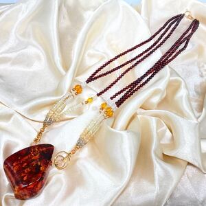 1円スタート!!K18!!■琥珀ネックレス■ d 約19.0g アクセサリー こはく アンバー 天然石 amber necklace jewelry CC8