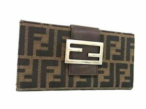 1円 FENDI フェンディ ズッカ柄 キャンバス×レザー 二つ折り 長財布 ウォレット 札入れ 小銭入れ カード入れ ブラウン系 FE5596