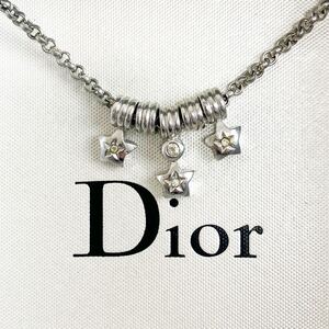 美品!! クリスチャン ディオール Christian Dior ネックレス ペンダント スター 星 ラインストーン 4連 シルバー ヴィンテージ 銀色 刻印