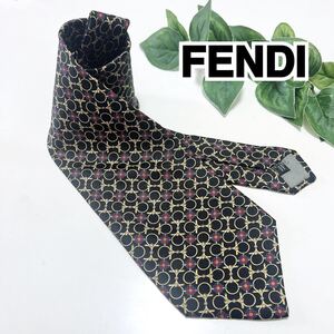 FENDI フェンディ ネクタイ ブラック 黒 イエロー 総柄